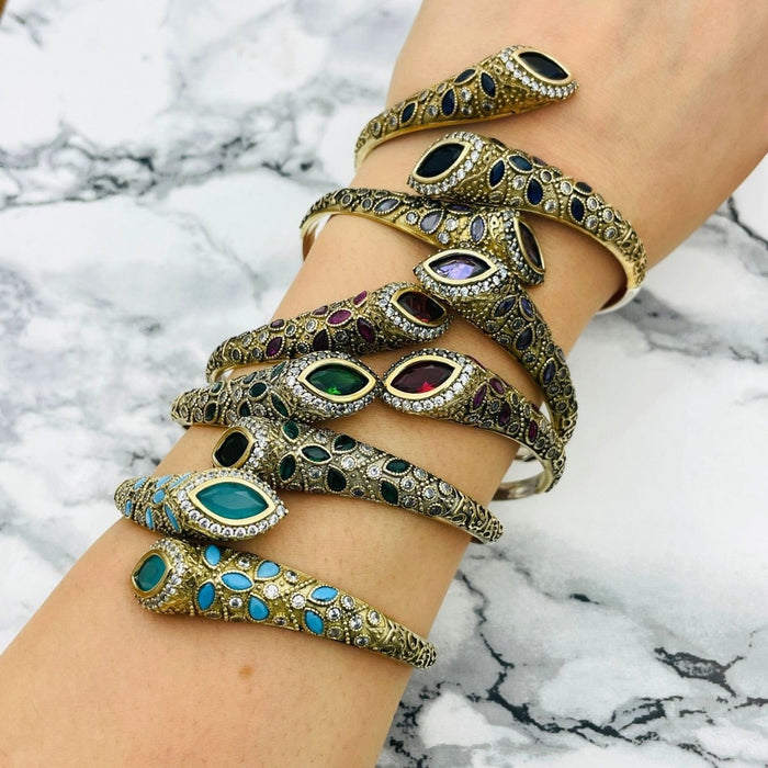 Beyoglu | Silver Emerald Ottoman Stone Bracelet