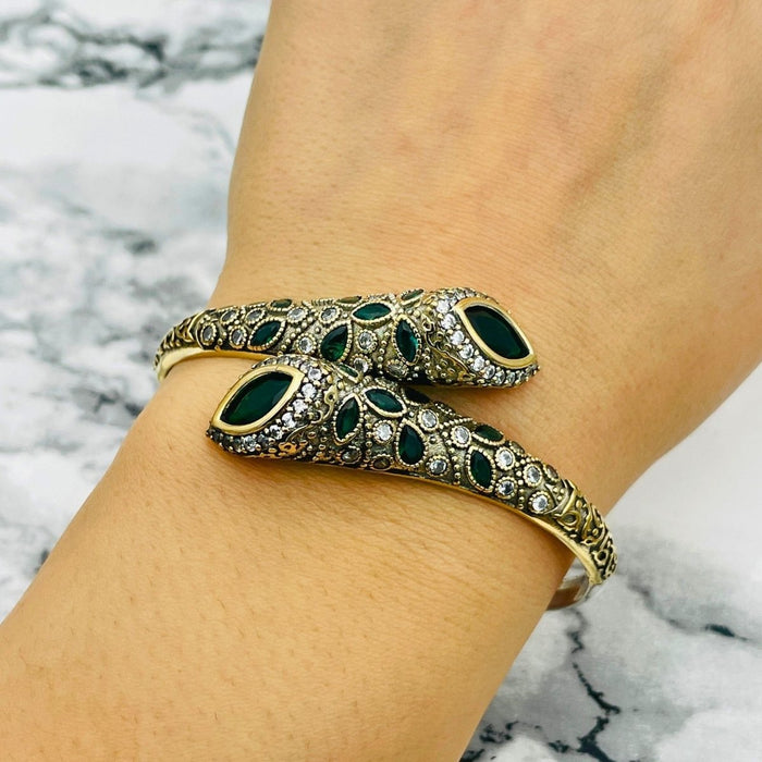 Beyoglu | Silver Emerald Ottoman Stone Bracelet