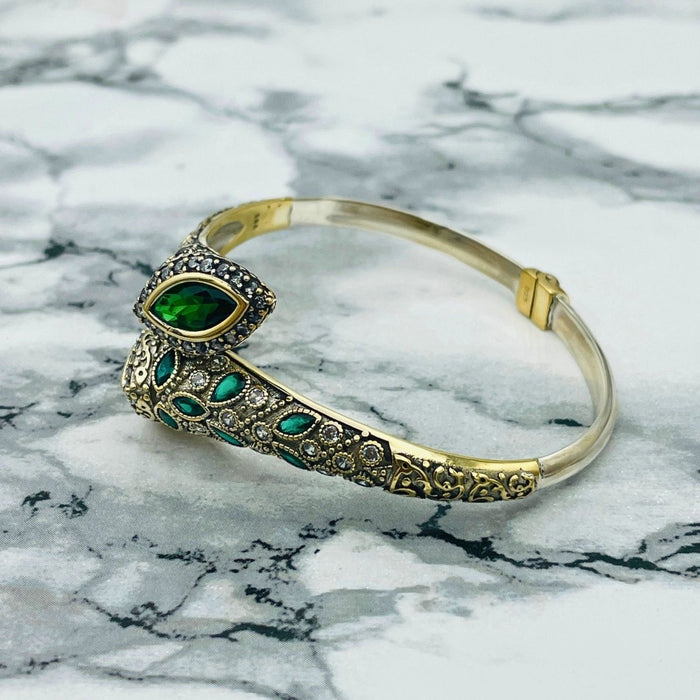 Beyoglu | Silver Emerald Ottoman Stone Bracelet