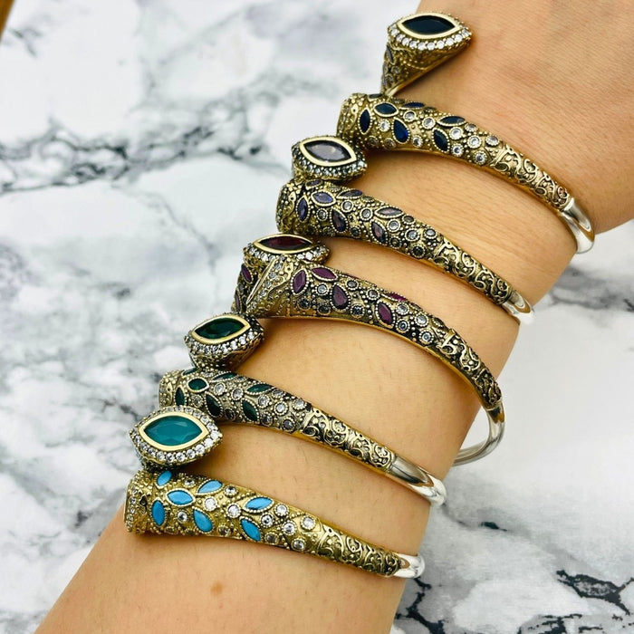 Beyoglu | Silver Emerald Ottoman Stone Bracelet