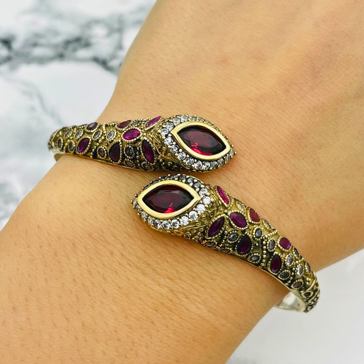 Beyoglu | Silver Ruby Marquise Ottoman Bracelet