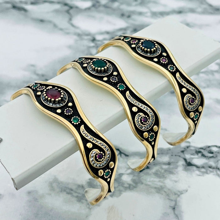 Beyoglu | Silver Ruby Ottoman Cuff Bracelet