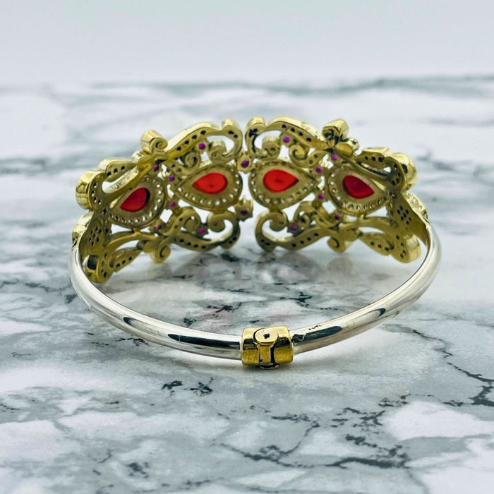 Beyoglu | Silver Ruby Ottoman Cuff Bracelet