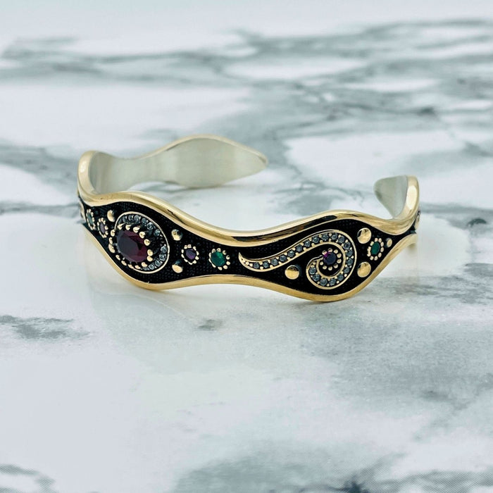 Beyoglu | Silver Ruby Ottoman Cuff Bracelet