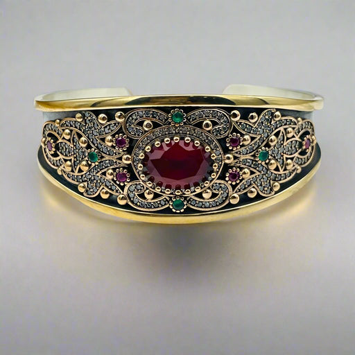 Beyoglu | Silver Ruby Ottoman Cuff Bracelet