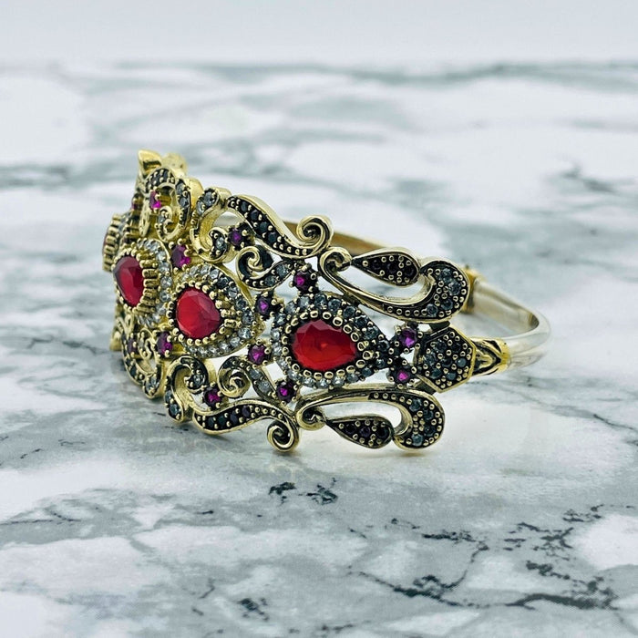 Beyoglu | Silver Ruby Ottoman Cuff Bracelet