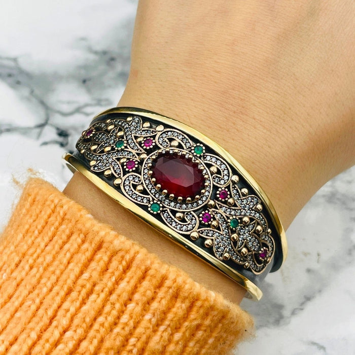 Beyoglu | Silver Ruby Ottoman Cuff Bracelet