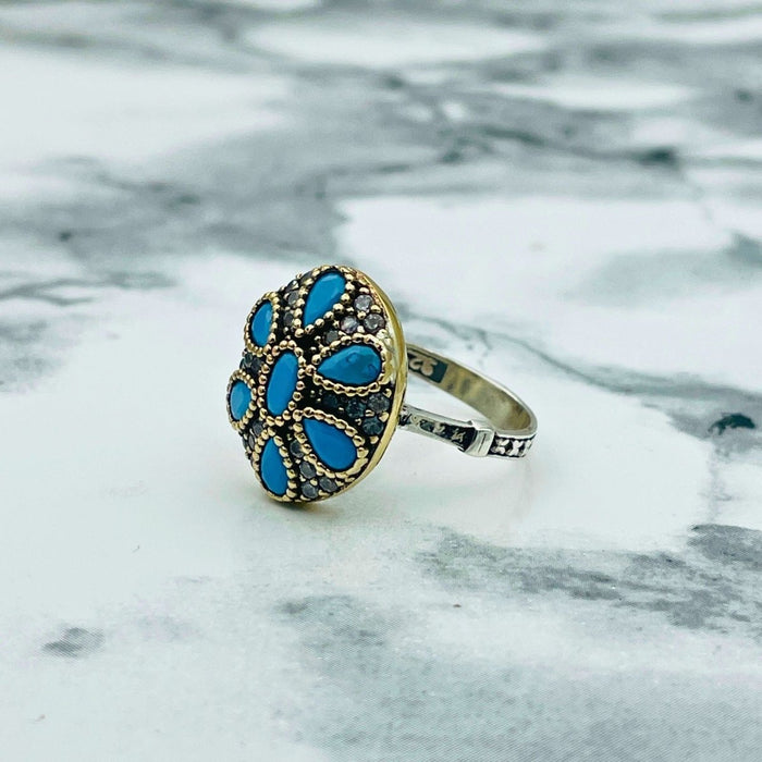 Beyoglu | Silver Turquoise Ottoman Flower Ring