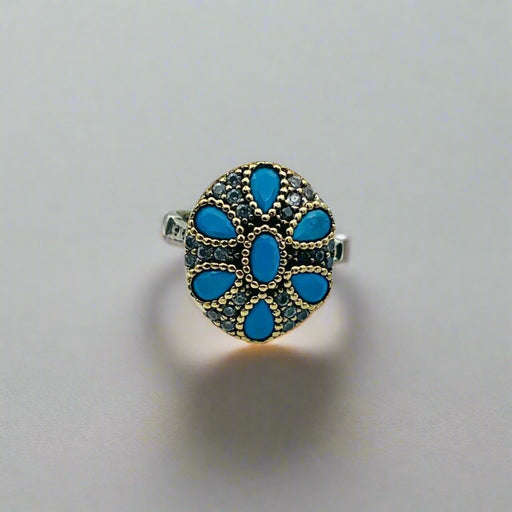 Beyoglu | Silver Turquoise Ottoman Flower Ring