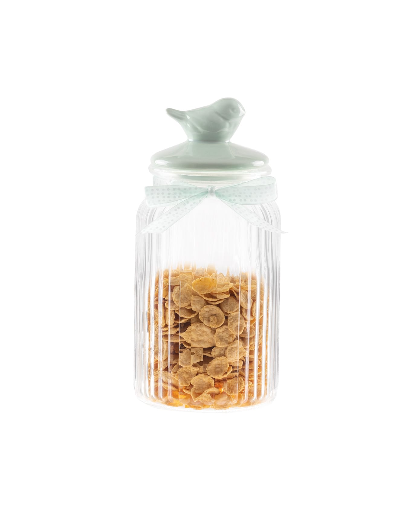 Decorative Bird Design Food Storage Jar - Mint Green - 1300 ml