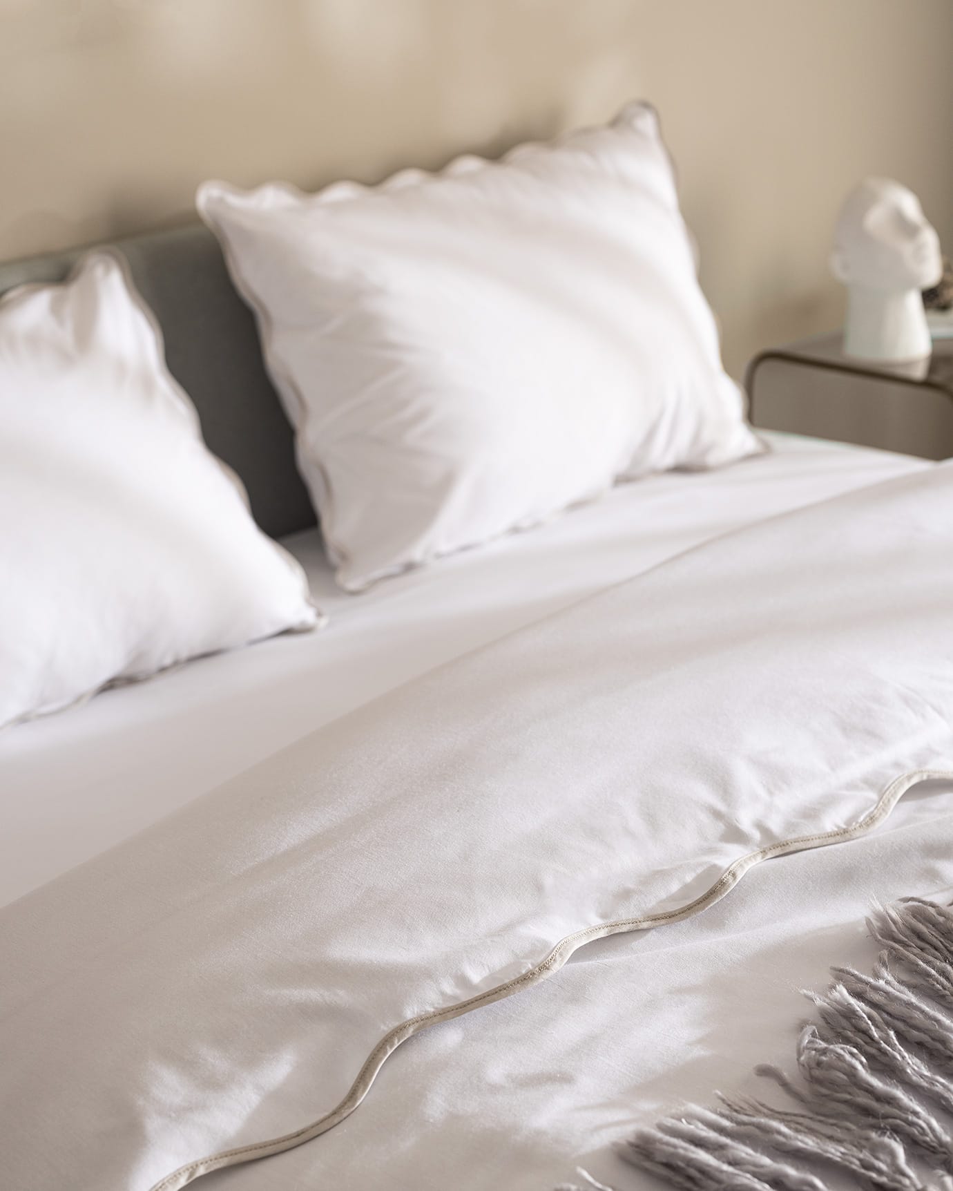100% Cotton Double Duvet Cover Set - Serene White & Stone