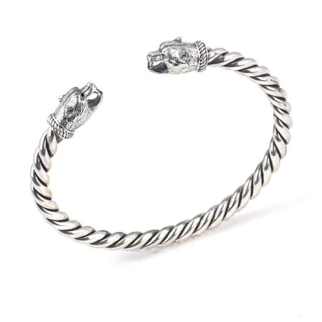 925 Sterling Silver Men's Bracelet - Bear Head Twisted Cuff