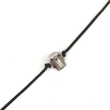 925 Sterling Silver Oxidized Skull Black Cord Bracelet - Edgy Design