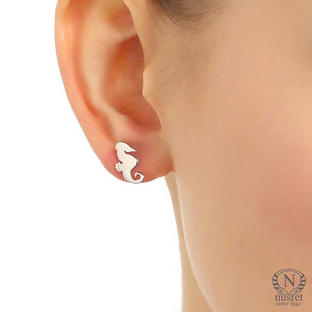 Sterling Silver Seahorse Stud Earrings - Minimalist Ocean Charm