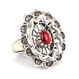 925 Sterling Silver Filigree Ring with Vibrant Ruby-Red Stone