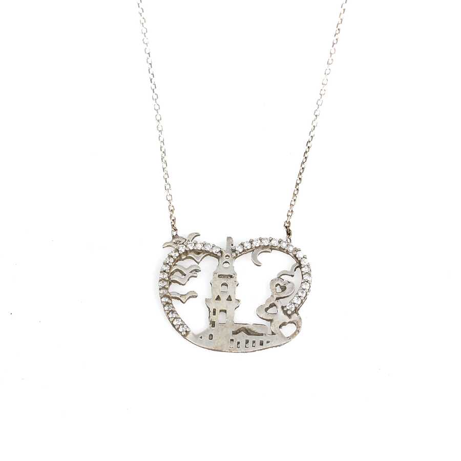 Sterling Silver Zirconia Maiden's Tower Necklace