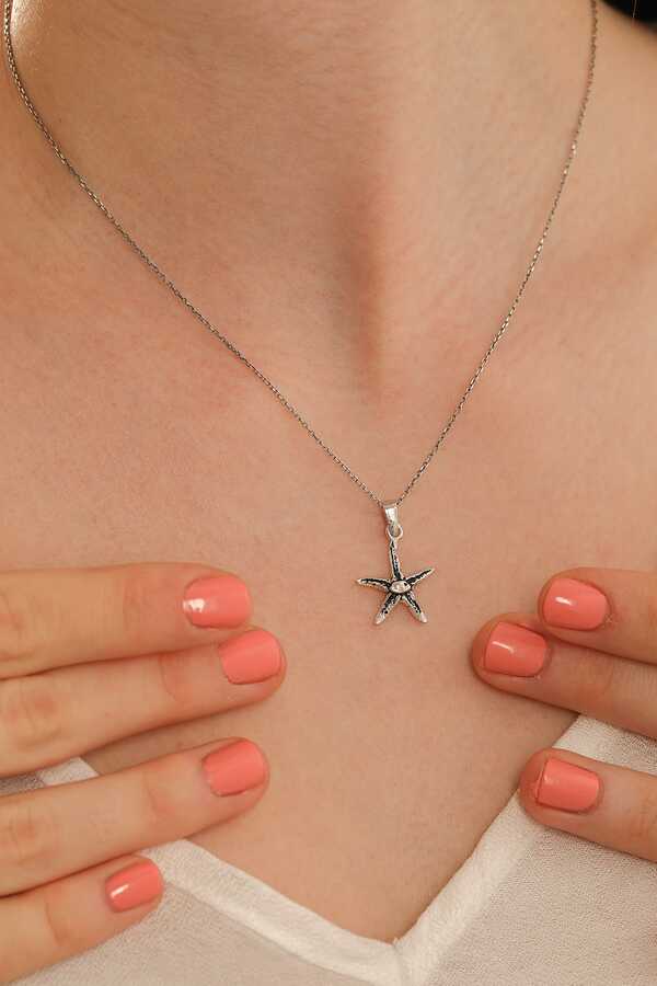 925 Sterling Silver Starfish Pendant Necklace - Ocean Charm