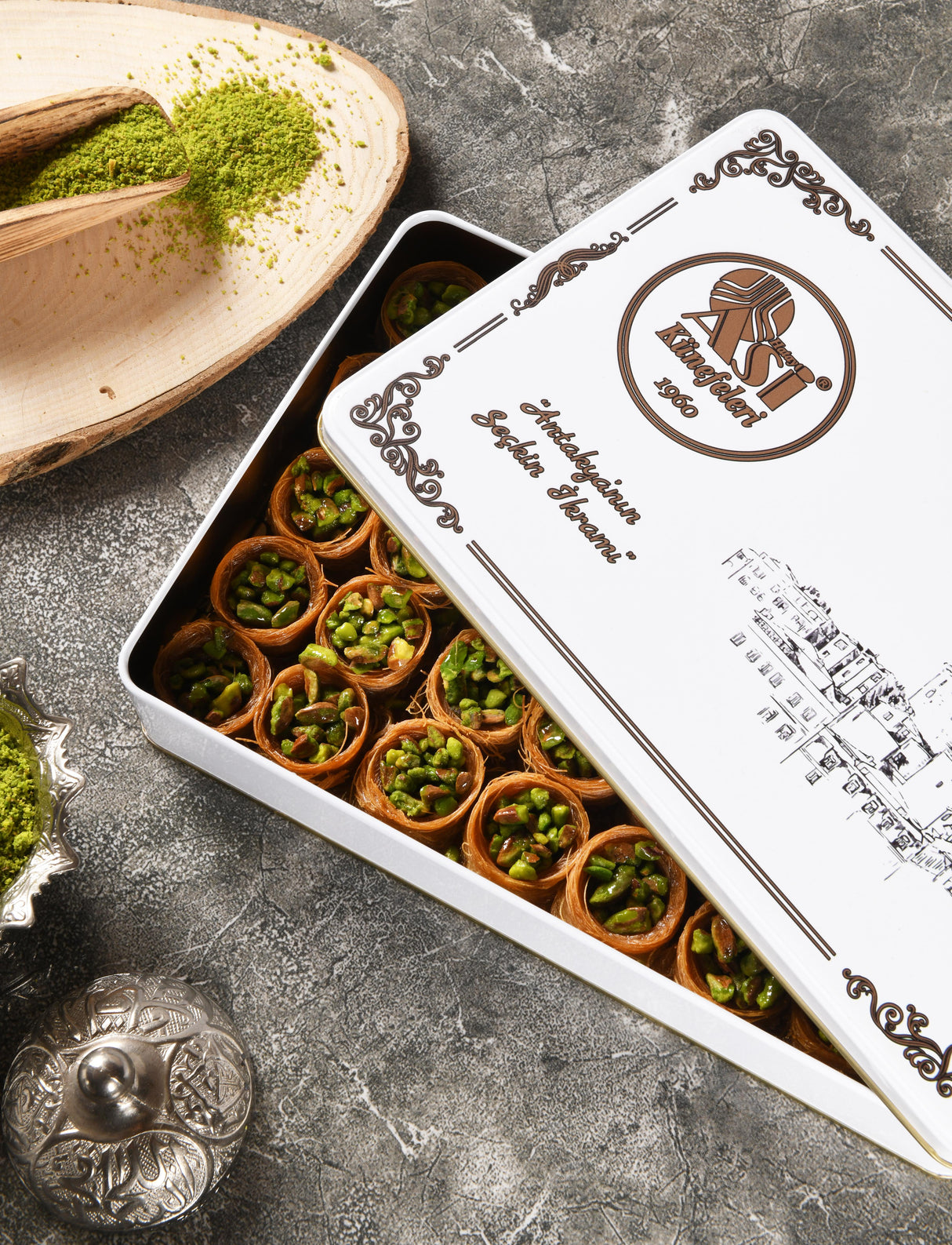 Asi | Bird's Eye Pistachio Kadayif in Gift Metal Box - TryAladdin