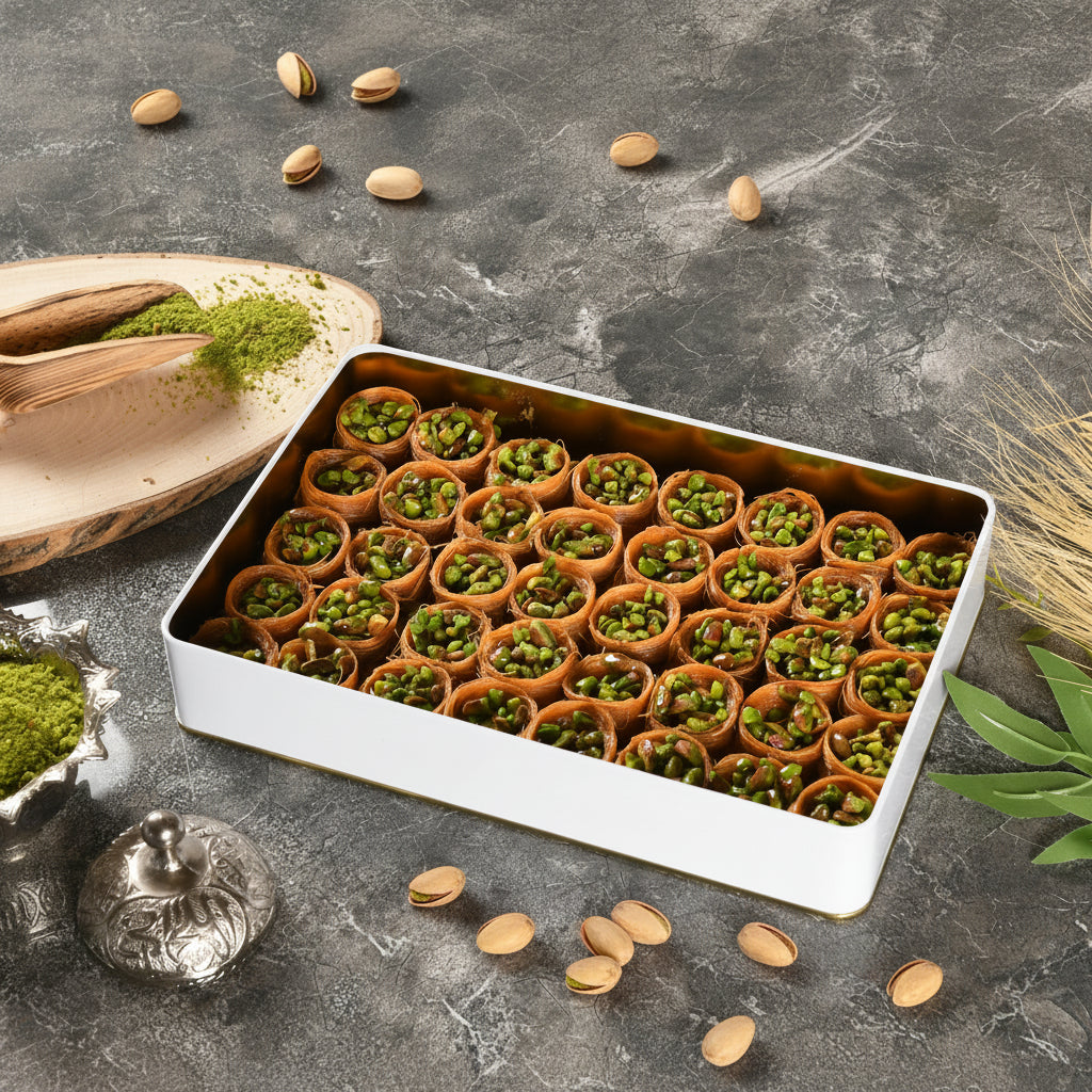 Asi | Bird's Eye Pistachio Kadayif in Gift Metal Box - TryAladdin
