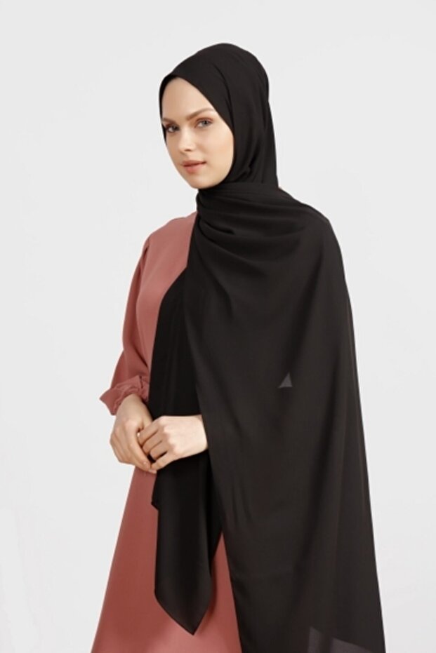 Black Crepe Chiffon Shawl - Lightweight & Elegant - TryAladdin