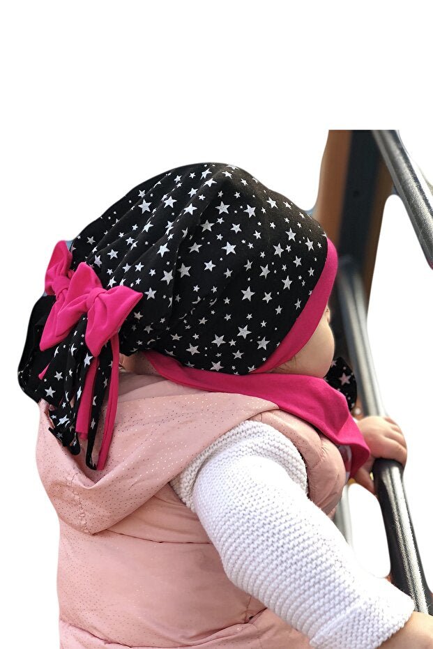Black Fuchsia Star Print Double - Layered Baby Beanie - TryAladdin