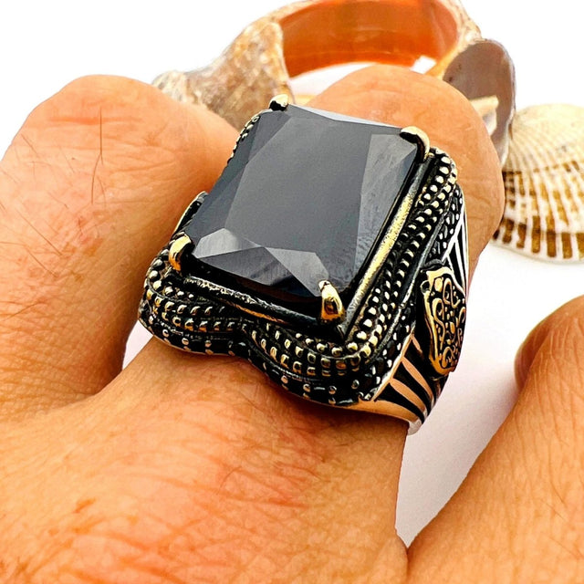 Black Onyx Big Stone Men's Ring