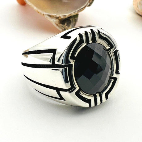 Black Onyx Men's Silver Ring