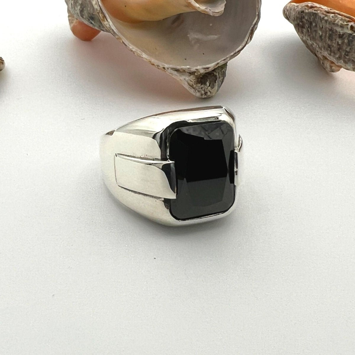 Black Onyx Men's Silver Ring