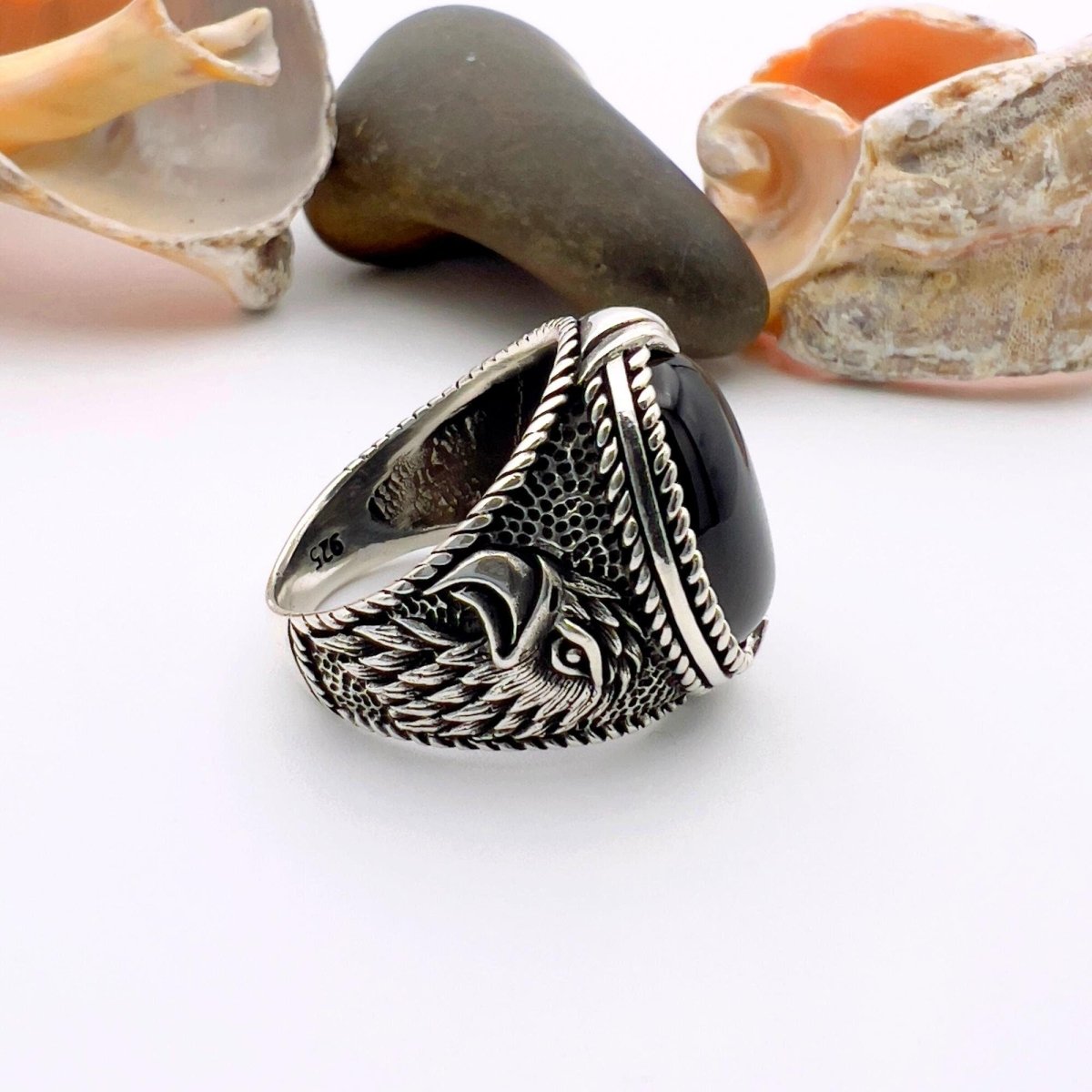 Black Onyx Oval Stone Silver Men's Ring