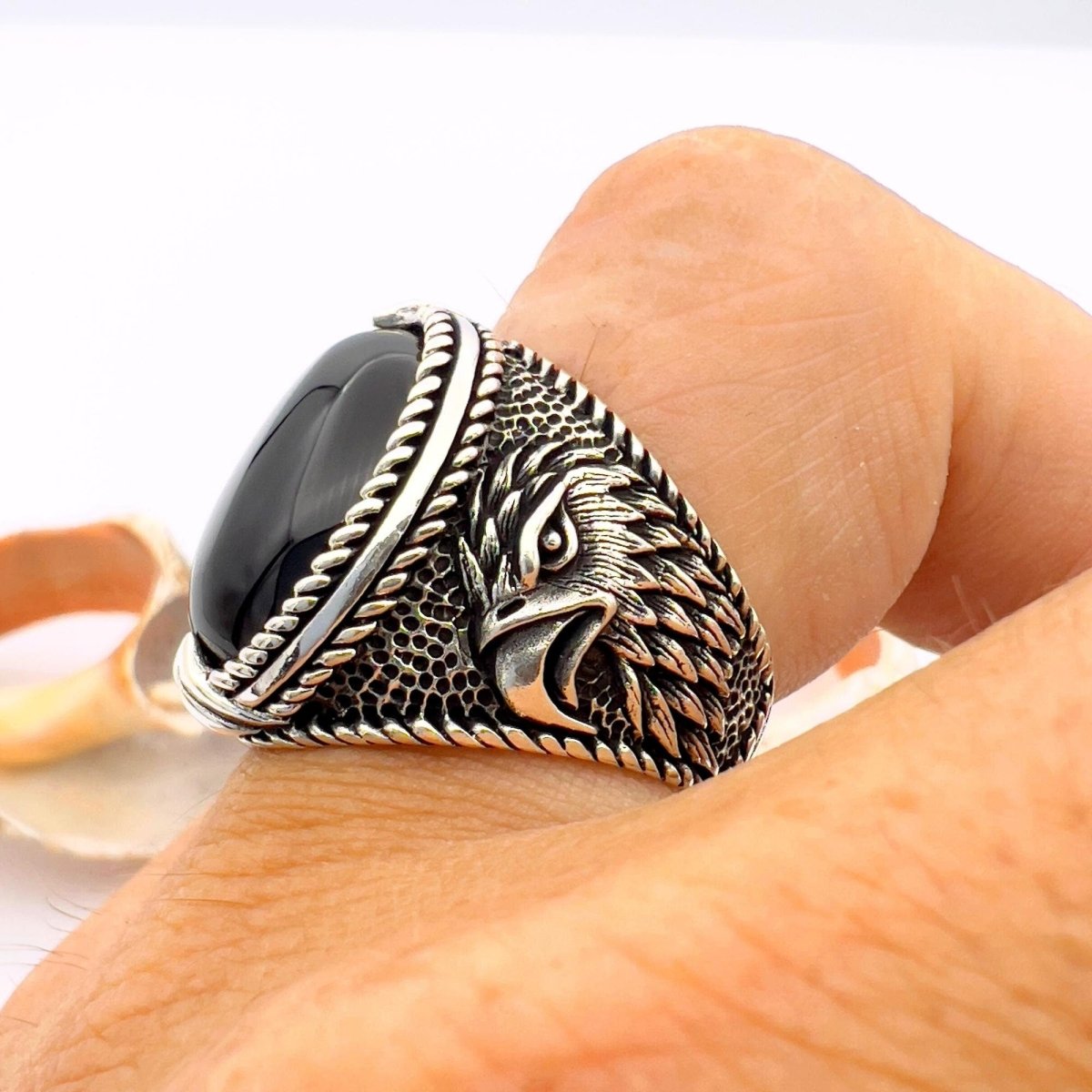 Black Onyx Oval Stone Silver Men's Ring