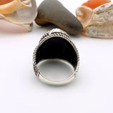 Black Onyx Oval Stone Silver Men's Ring