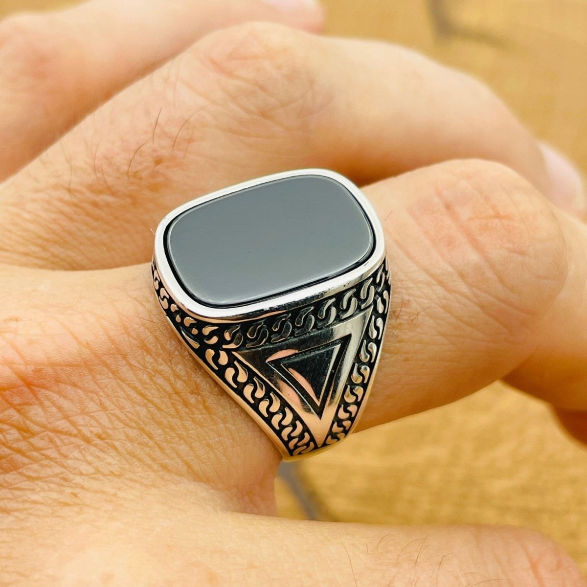 Black Onyx Silver Ring