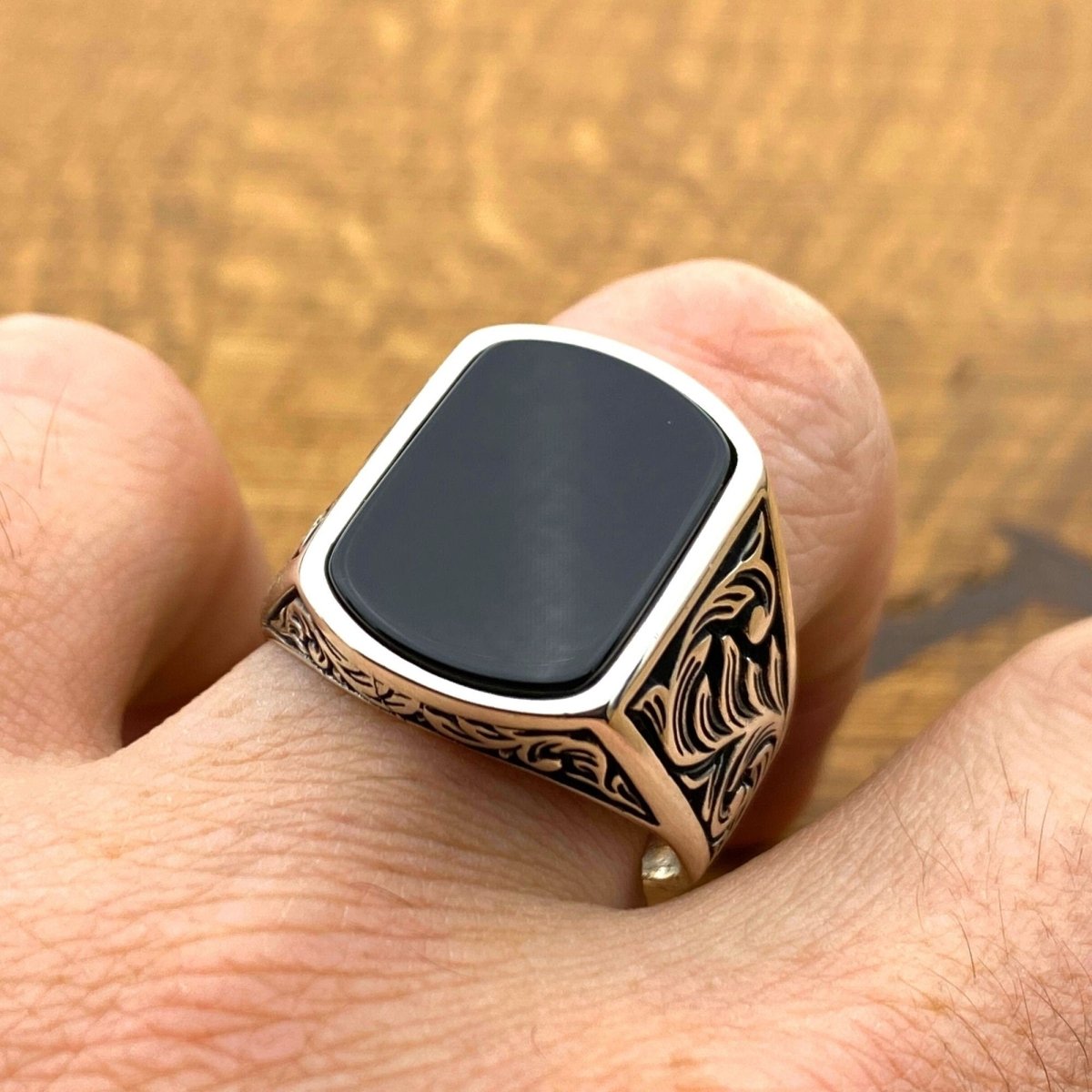 Black Onyx Square Ring - Ottoman Jewelry - TryAladdin