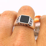 Black Onyx Squared Stone Men's Ring