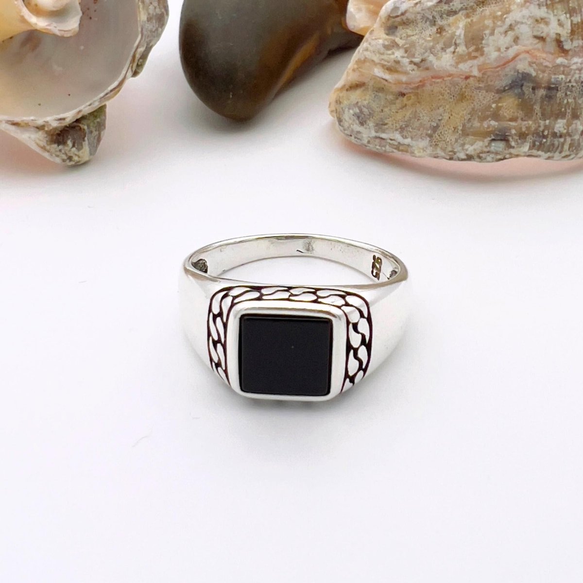 Black Onyx Squared Stone Men's Ring