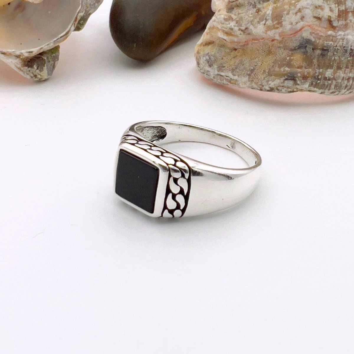 Black Onyx Squared Stone Men's Ring