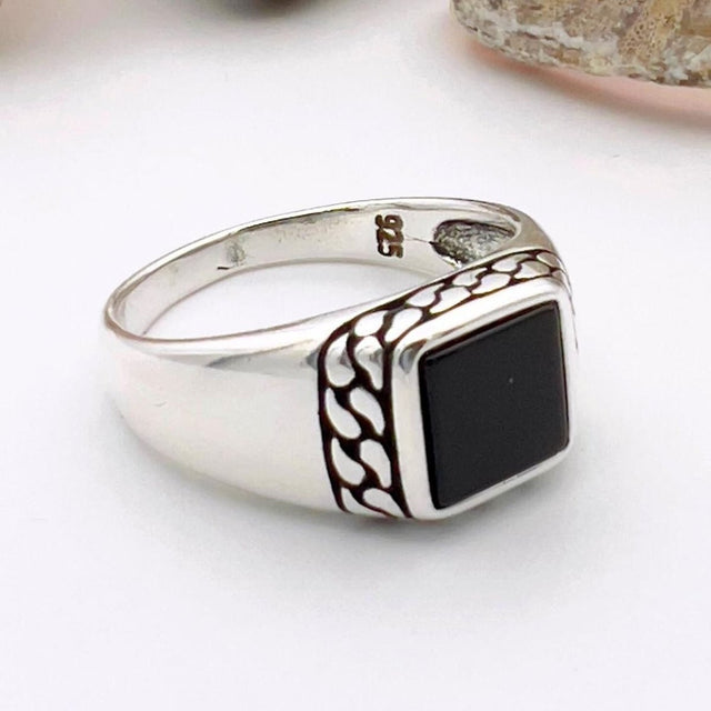 Black Onyx Squared Stone Men's Ring