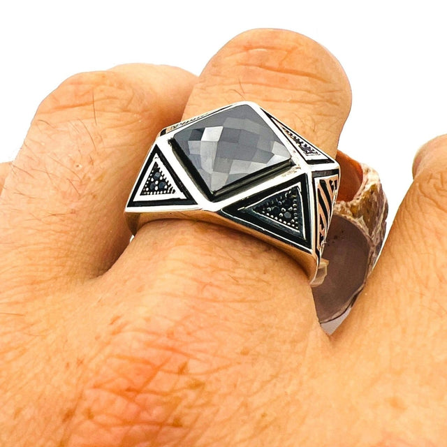 Black Onyx Stone Men's Silver Ring