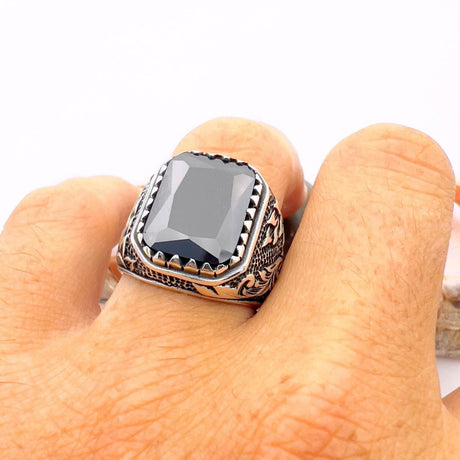 Black Onyx Stone Men's Silver Ring