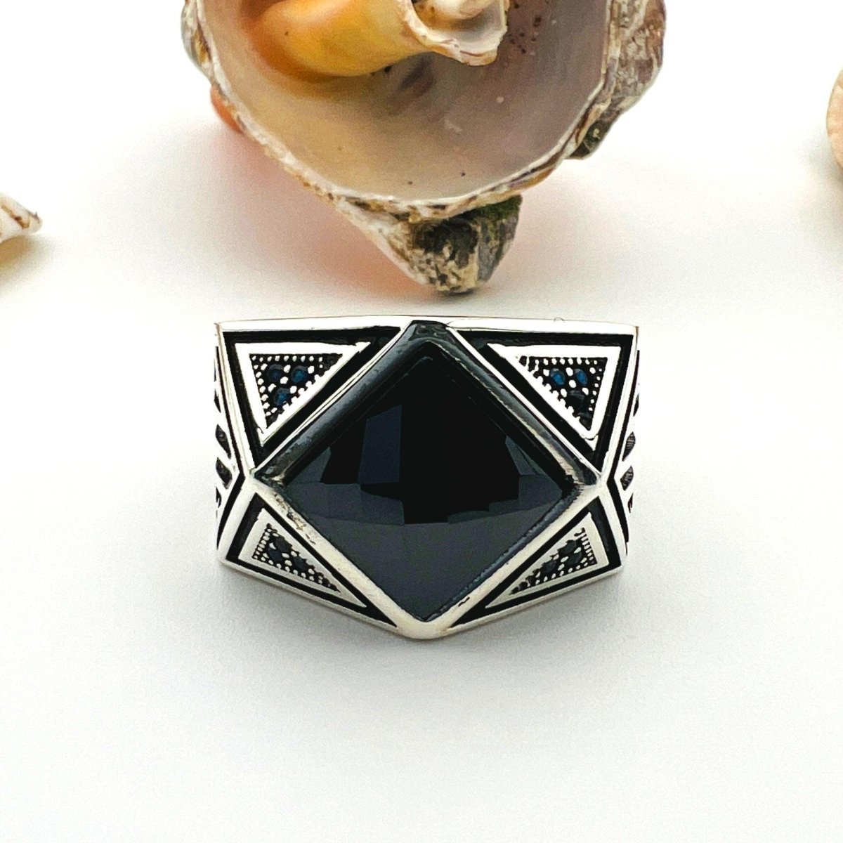 Black Onyx Stone Men's Silver Ring