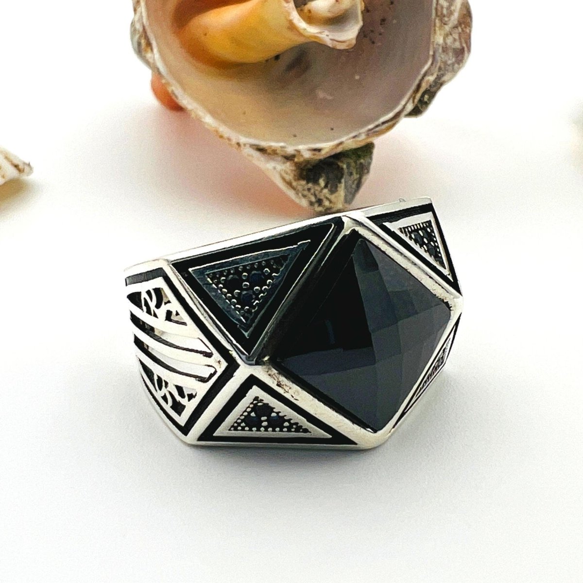 Black Onyx Stone Men's Silver Ring