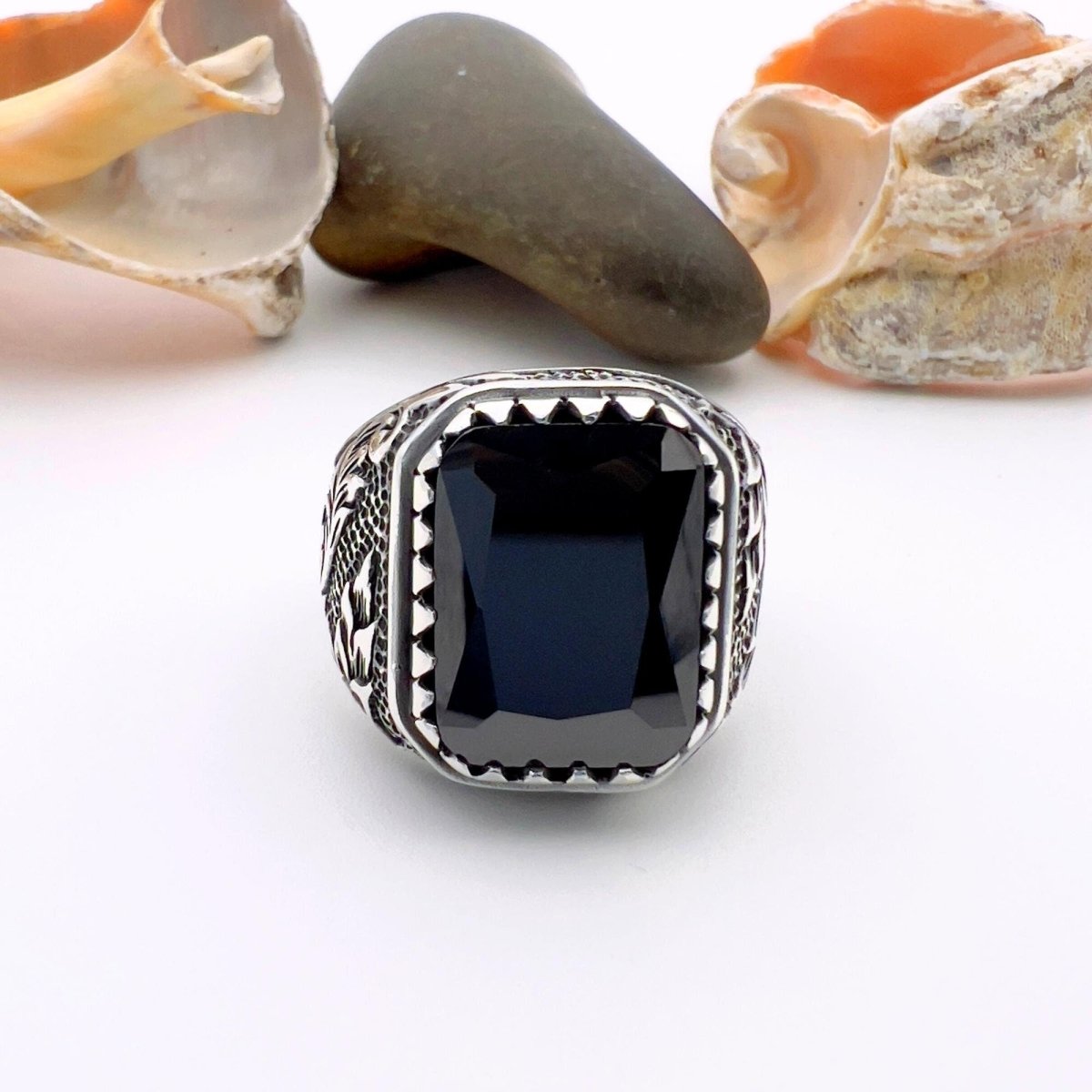 Black Onyx Stone Men's Silver Ring