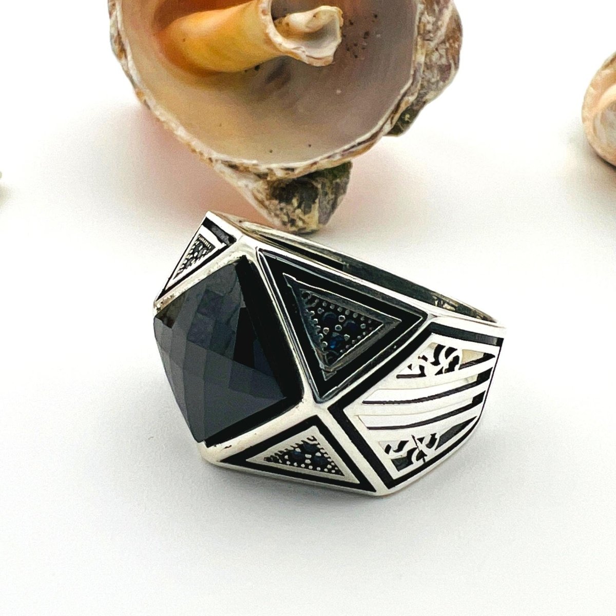 Black Onyx Stone Men's Silver Ring