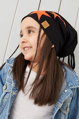 Black Orange Star Beanie & Neck Warmer Set - Soft cotton 2 - Piece - TryAladdin
