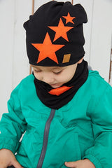 Black Orange Star Beanie & Neck Warmer Set - Soft Cotton 2 - Piece - TryAladdin