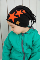 Black Orange Star Beanie & Neck Warmer Set - Soft Cotton 2 - Piece - TryAladdin