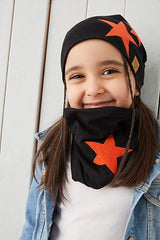 Black Orange Star Beanie & Neck Warmer Set - Soft Cotton 2 - Piece - TryAladdin