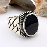 Black Oval Onyx Stone Men's Silver Ring