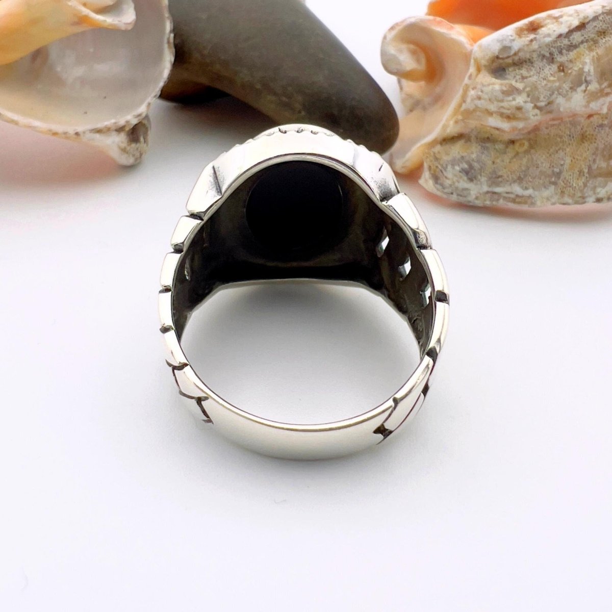 Black Oval Onyx Stone Men's Silver Ring