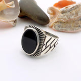 Black Oval Onyx Stone Men's Silver Ring